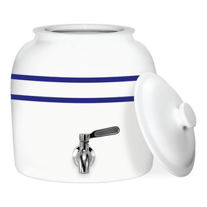 Lead-Free Porcelain Water Dispenser with Black Stripes and 27 Black Wood Floor Stand For Your Water