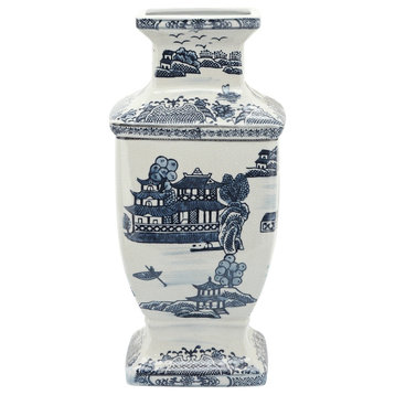 Ceramic 15" Oriental Vase, Blue
