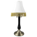 Urbanest - Perlina Accent Lamp, Antique Brass and Black Base with Crystal Accent - Urbanest accent lamp with antique brass and black metal base; includes shade in white faux silk with gold fringe.