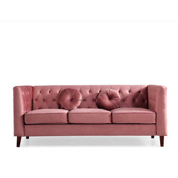 Elegant Sofa, Chesterfield Inspired, Velvet Seat & Button Tufted Back, Rose