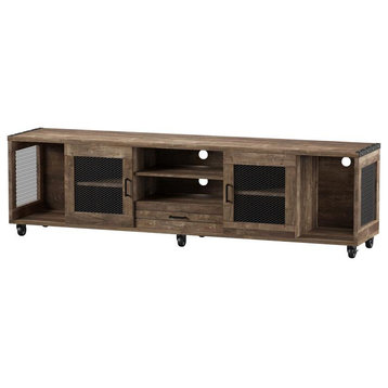 Furniture of America Jax Industrial Wood TV Stand with Casters in Oak