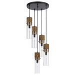 Cal - Cal FX-3583-5 Spheroid - Five Light Pendant - 72" cord Durable metal, glass and wood finish Includes matching line canopy Ships in one carton Assembly Required: TRUE Canopy Included: TRUEShade Included: TRUECord Length: 72.00Canopy Diameter: 14 x 1 Warranty: 1 yearWood/Dark Bronze Finish with Clear Glass * Number of Bulbs: 5 * Wattage:60W * Bulb Type:E12 * Bulb Included: No * UL Approved: