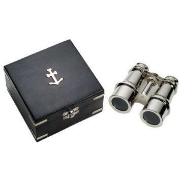 Nickel Plated Brass Binoculars With Wood Box