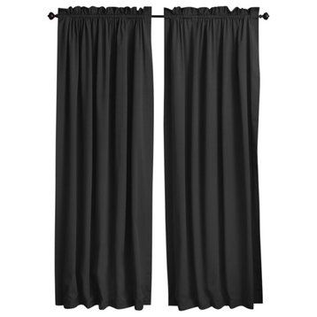 Blazing Needles 108"x52" Twill Curtain Panels, Set of 2, Black