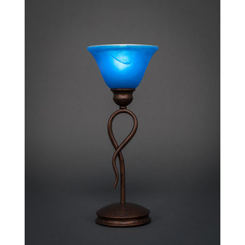 Leaf Mini Table Lamp In Bronze, 7" Blue Italian Glass