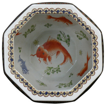 12 Inch Gilded Porcelain Yosegi Japanese Fishbowl Planter, With Stand
