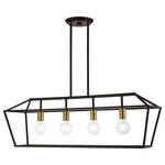 Livex Lighting - Devone 4 Light Bronze With Antique Brass Accents Linear Chandelier - The Devone collection hints at a casual vibe. This four light linear chandelier is shown in a bronze finish with antique brass finish accents. It will be a great feature in your modern loft or cabin as well as any transitional style interior.