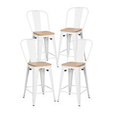 Poly and Bark - Poly and Bark Trattoria 24" High Back Counter Stool With Oak Seat, Set of 4 - Bar Stools and Counter Stools