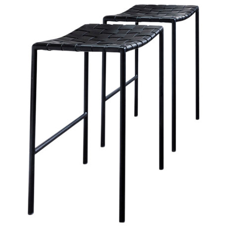 Elite Living Soho Backless Stool, Set of 2, Black, 26" Counter Height