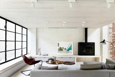 Transitional family room in Melbourne.