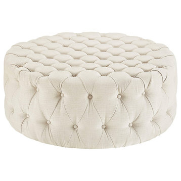 Amour Upholstered Fabric Ottoman, Beige