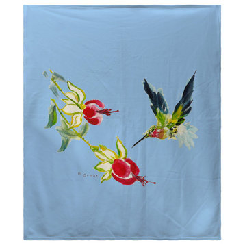 Betsy Drake Betsy's Hummingbird on Blue Fleece Blanket