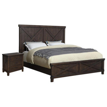 FOA Andrew 2pc Dark Walnut Solid Wood Bedroom Set - Cal King + Nightstand