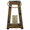 Smart Solar Natural Wood Lantern With Stainless Steel Top, 15"