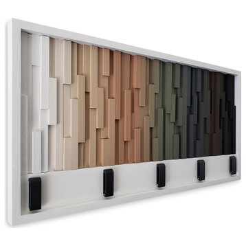 Modern Wood Wall Coat Rack With Flip Down Hooks, Charcoal Hooks