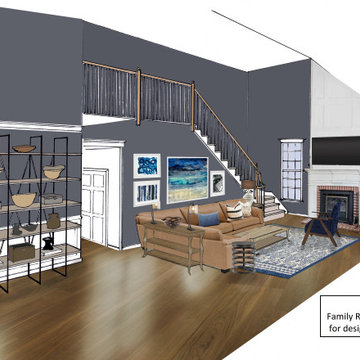 3- D color rendering of New Hope Family Room and Kitchen