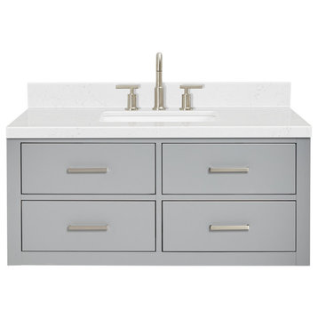Ariel Hutton 42" Single Rectangle Sink Bathroom Vanity, Carrara Quartz, Grey