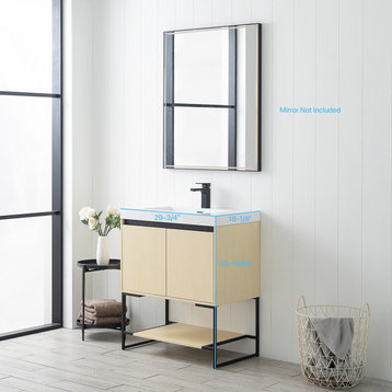 Freestanding Bathroom Vanity Set with Open Shelf & Acrylic Sink, Nature Maple, 30"