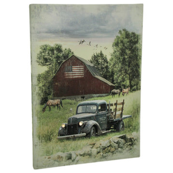 Pickup Truck and Barn 30 X 20 LED Lighted Canvas Wall Print