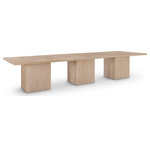 Meridian Furniture - Belinda Beech Wood and Oak Veneer  Dining Table, Oak, 54" W X 162" D, 3 Tables - Even the smallest, most intimate dinner feels like an event when you're seated at this Belinda natural modular dining table. Crafted with a solid wood base and a natural finish oak wood veneer MDF top, its square top with fluted base exudes contemporary charm. The table top's thickness and natural wood grain variations add unique character, ensuring each piece is one-of-a-kind. Modular to create infinite configurations, it blends functionality with style for memorable dining experiences in any space.