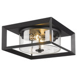 Golden Lighting - Golden Lighting Smyth 2-Light Outdoor Flush Mount, Black/Seeded, 2073-OFMNB-SD - Modern lanterns featuring a handsome beveled cage design make an elegant statement in the Smyth Outdoor collection. Clean geometry creates a contemporary style. These wet-rated, open-cage fixtures are offered in a textured Natural Black finish with two glass options: Seeded or Opal. Smyth is an extensive collection that includes wet-rated options with a UV-coated layer to prevent fading.