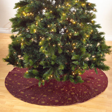 Embroidered Tree Skirt With Sequined Design, Burgundy, 72"x72"