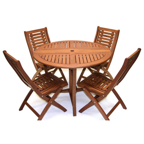 5-Piece 43" Round Eucalyptus Folding Dining Set