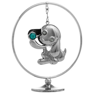 2018 Year of the Dog Chrome Plated Silver Puppy Hoop w/ Green Crystal