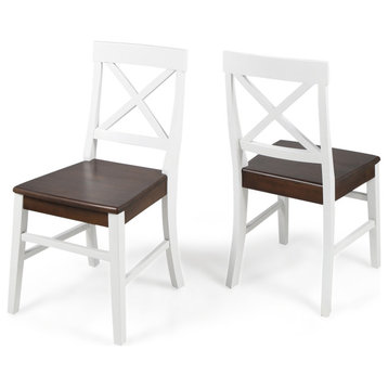 GDF Studio Truda Farmhouse Acacia Wood Dining Chairs, Set of 2, Walnut/White