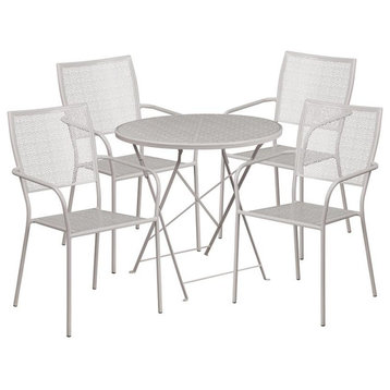 30" Round Light Gray Indoor/Outdoor Steel Folding Patio Table Set