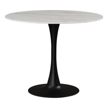 The Luna Dining Table, 36", Matte Black, Midcentury, Round
