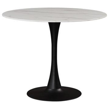 The Luna Dining Table, 36", Matte Black, Midcentury, Round
