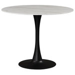 Meridian Furniture - Holly Faux Marble Top Dining Table, Matte Black Base, 36" Round Top - Add the Holly 36" dining table to your kitchen, den or office to enjoy its petite size and elegant lines. The tabletop is made of 10MM thick glass with a glamorous marble veneer. A shiny gold pedestal base adds to the appeal of this gorgeous piece, and lets it fit into smaller spaces comfortably. Choose from a wide array of available matching chair styles to complete your contemporary style decor.
