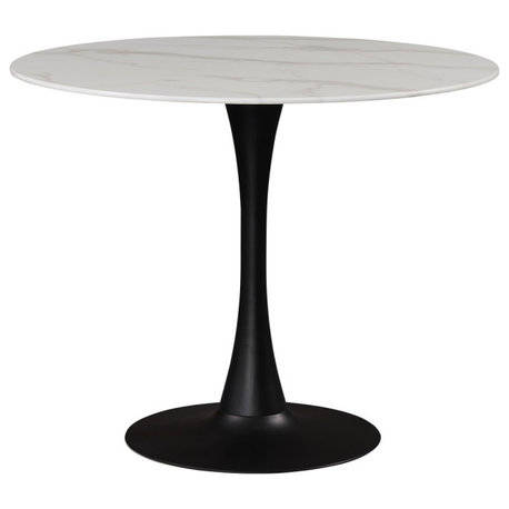 Holly Faux Marble Top Dining Table, Matte Black Base, 36" Round Top