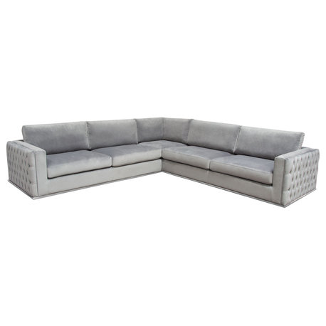 Envy 3-Piece Sectional, Platinum Gray Velvet With Detail and Silver Metal Trim