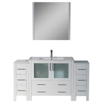 Sydney 60" Vanity Set With Double Side Cabinets, Glossy White