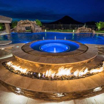 Natural Stone Freeform Pool + Perimeter Overflow Spa
