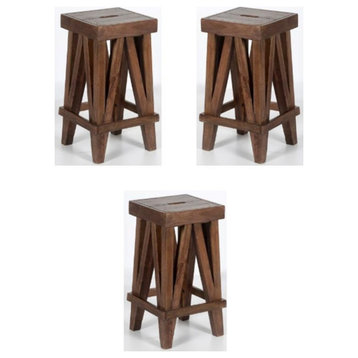Home Square 26" Industrial Wood Counter Height Stool in Natural - Set of 3