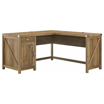 kathy ireland Cottage Grove 60" L Shaped Desk, Drawer & Cabinet, Reclaimed Pine
