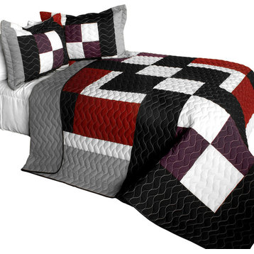 Classical Sentiment 3PC Vermicelli-Quilted Patchwork Quilt Set (Full/Queen)