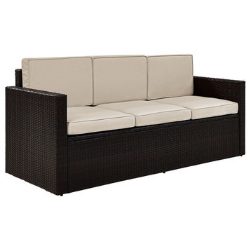 Palm Harbor Outdoor Wicker Sofa, Brown With Sand Cushions