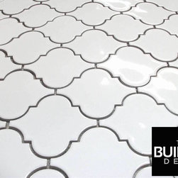 White Arabesque Gloss Large Format Mesh Mosaic - Wall And Floor Tile