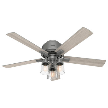 Hunter 52" Hartland Low Profile Ceiling Fan, Matte Silver, LED and Pull Chain