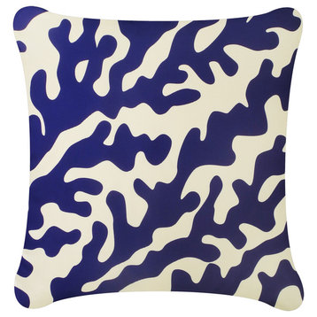Coral Modern Eco Coastal Throw Pillow Cover, Navy Blue