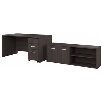 Pemberly Row 60W Desk with Storage and Drawers in Storm Gray - Engineered Wood