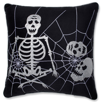 Skeleton in Web Black Throw Pillow, 17"