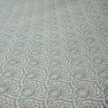 Teal & Cream Jacquard Weaved Fabric by the Yard, 1 Yard Blue Silk Fabric