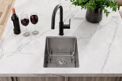 Example of a minimalist kitchen design in Chicago
