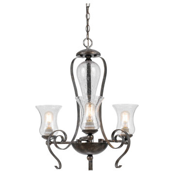 Benzara BM226298 3 Bulb Chandelier with Metal Frame & Glass Shades,Gray & Clear