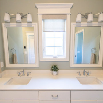Primary Bathroom Remodel with Herringbone Flooring + Custom Shower